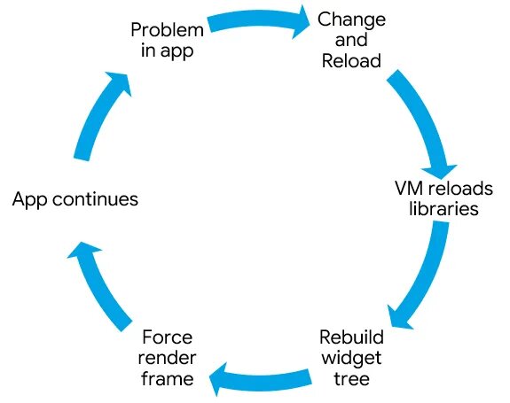 When the user requests a hot-reload, the VM reloads the changed files and forces a widget rebuild